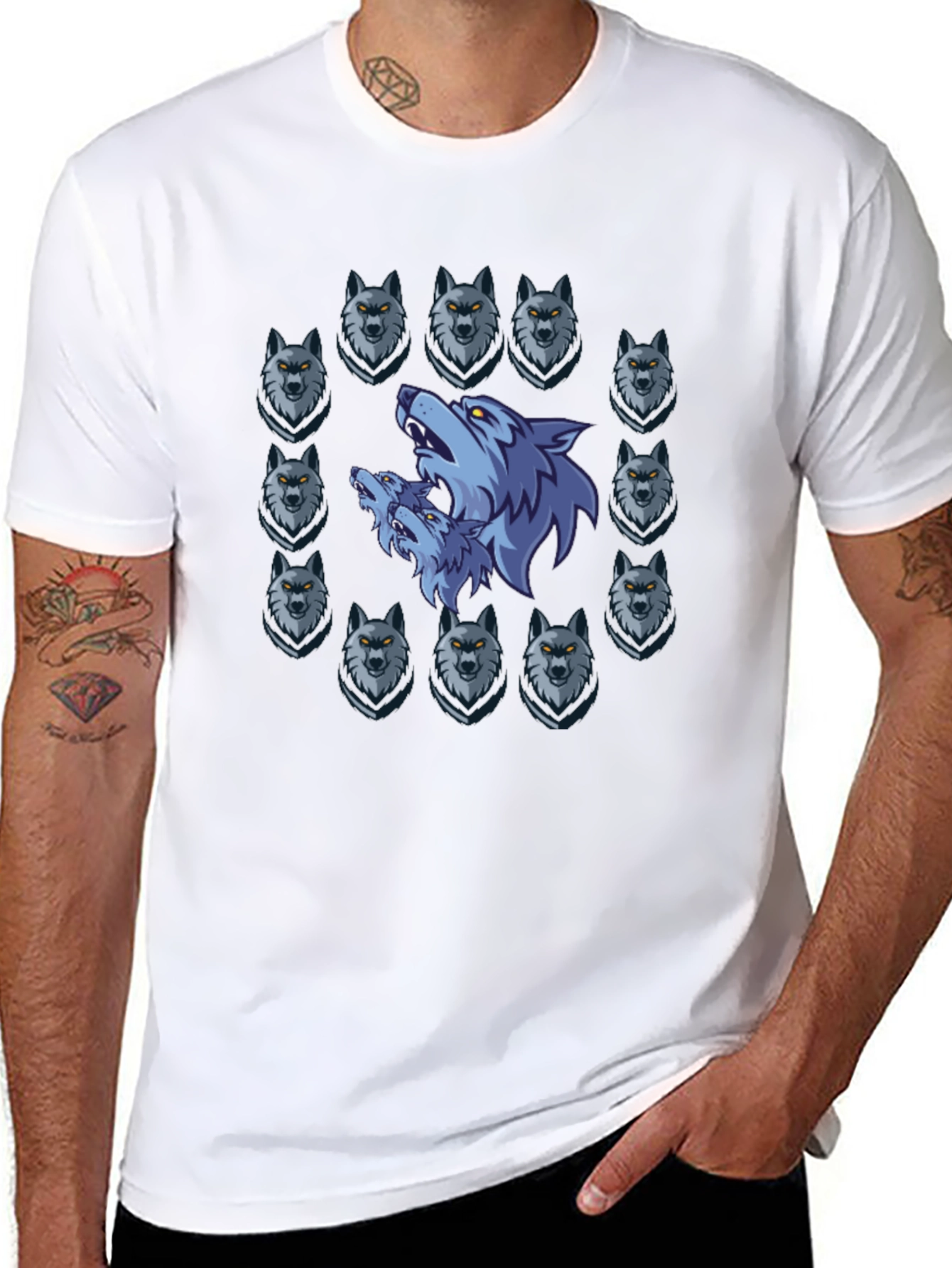 Wolf Pack Graphic Print Black T-Shirt