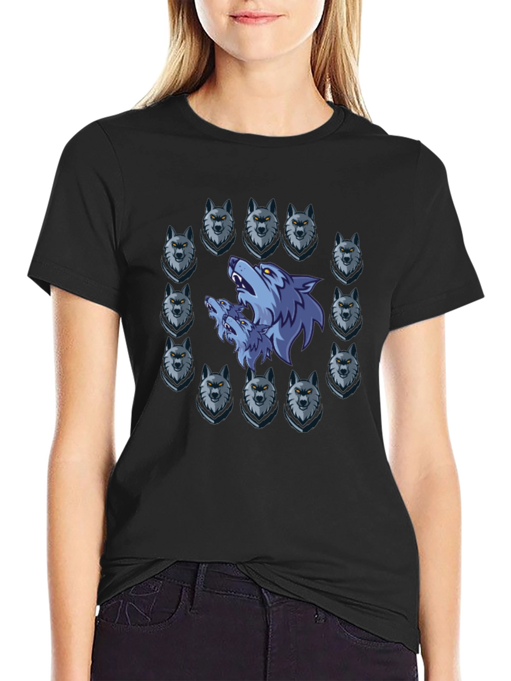 Wolf Pack Graphic Print Black T-Shirt
