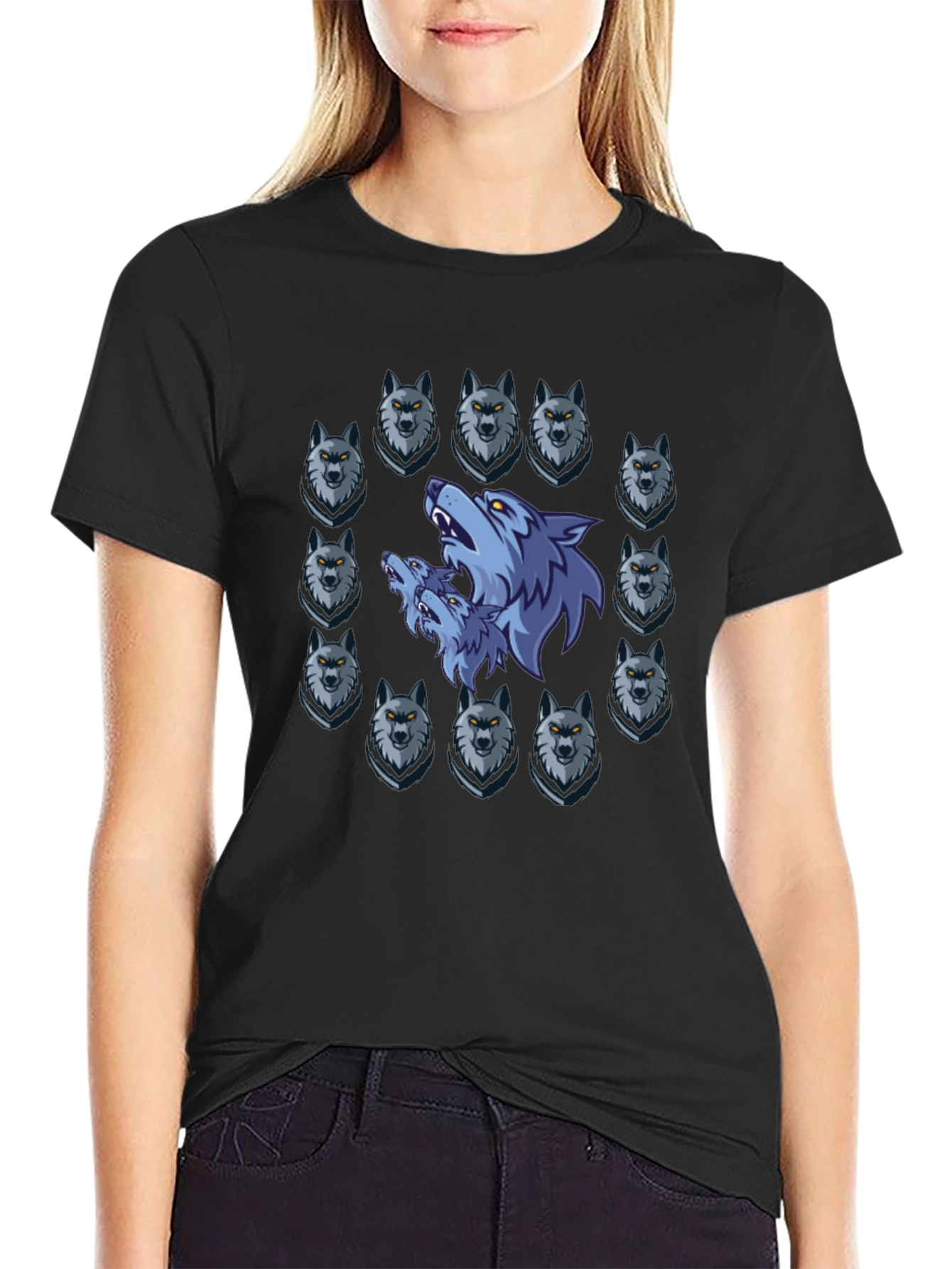 Wolf Pack Graphic Print Black T-Shirt