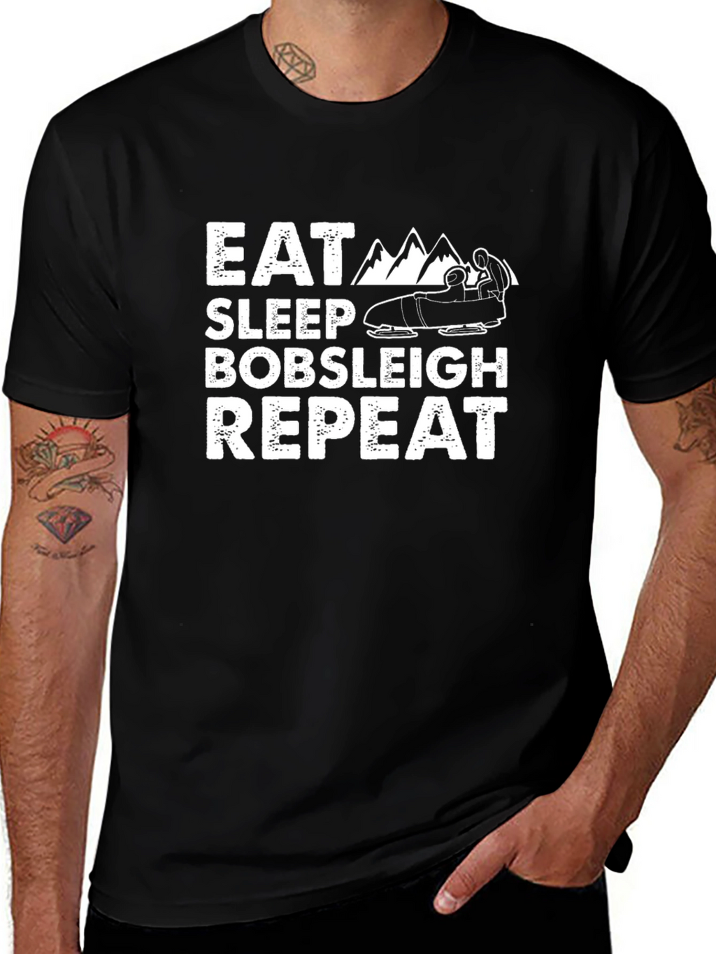 Eat Sleep Bobsleigh Repeat Black T-Shirt