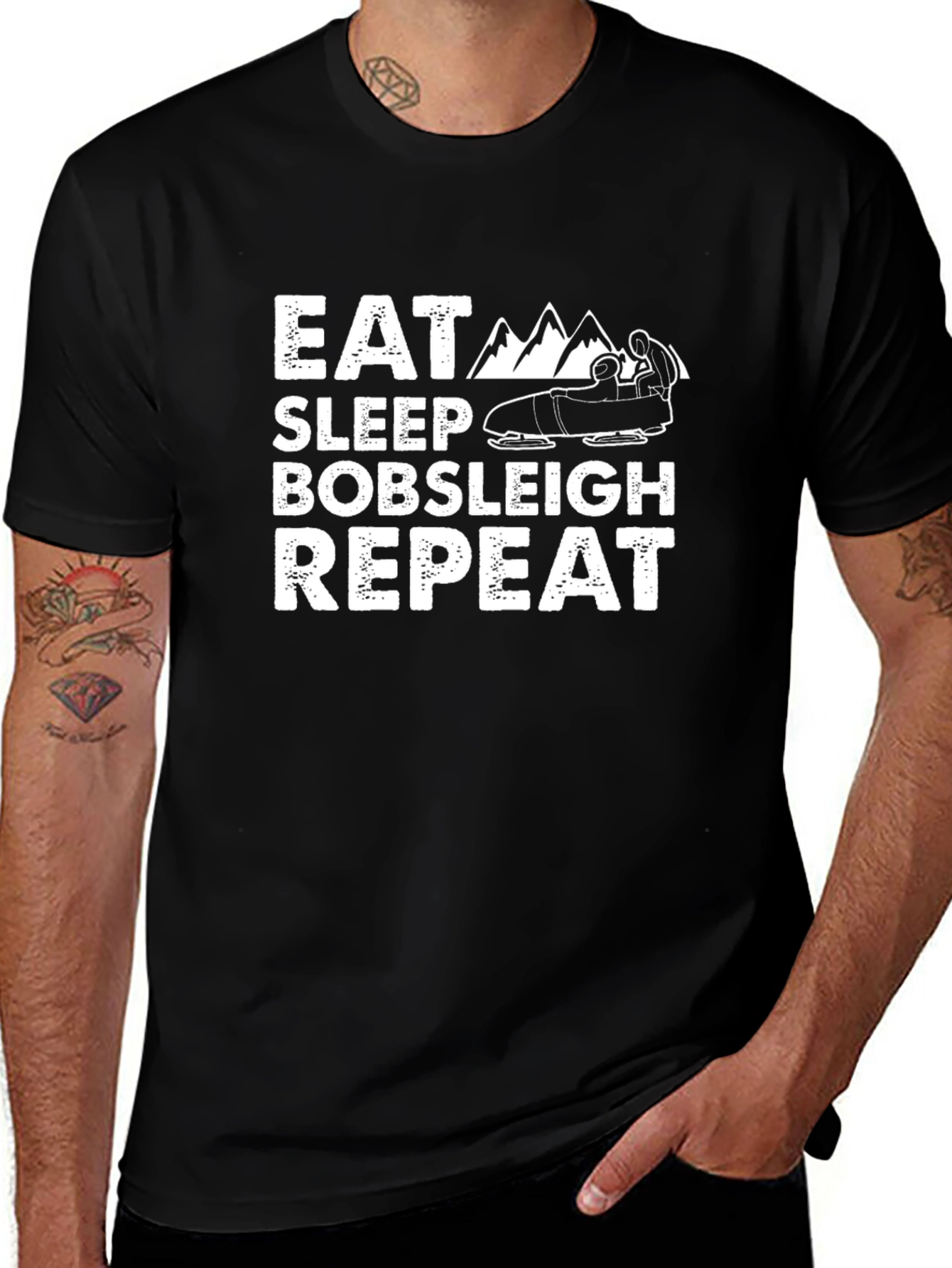 Eat Sleep Bobsleigh Repeat Black T-Shirt