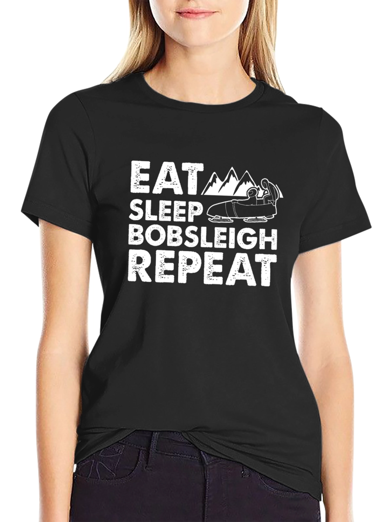 Eat Sleep Bobsleigh Repeat Black T-Shirt