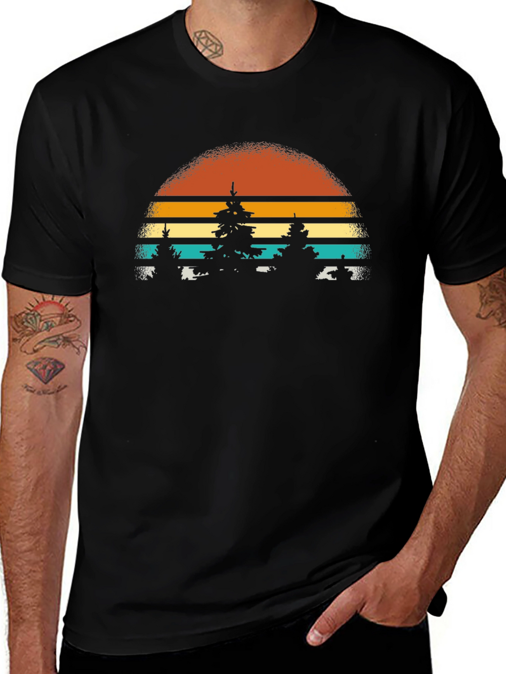 Retro Sunset Trees Graphic Tee - Nature Inspired T-Shirt