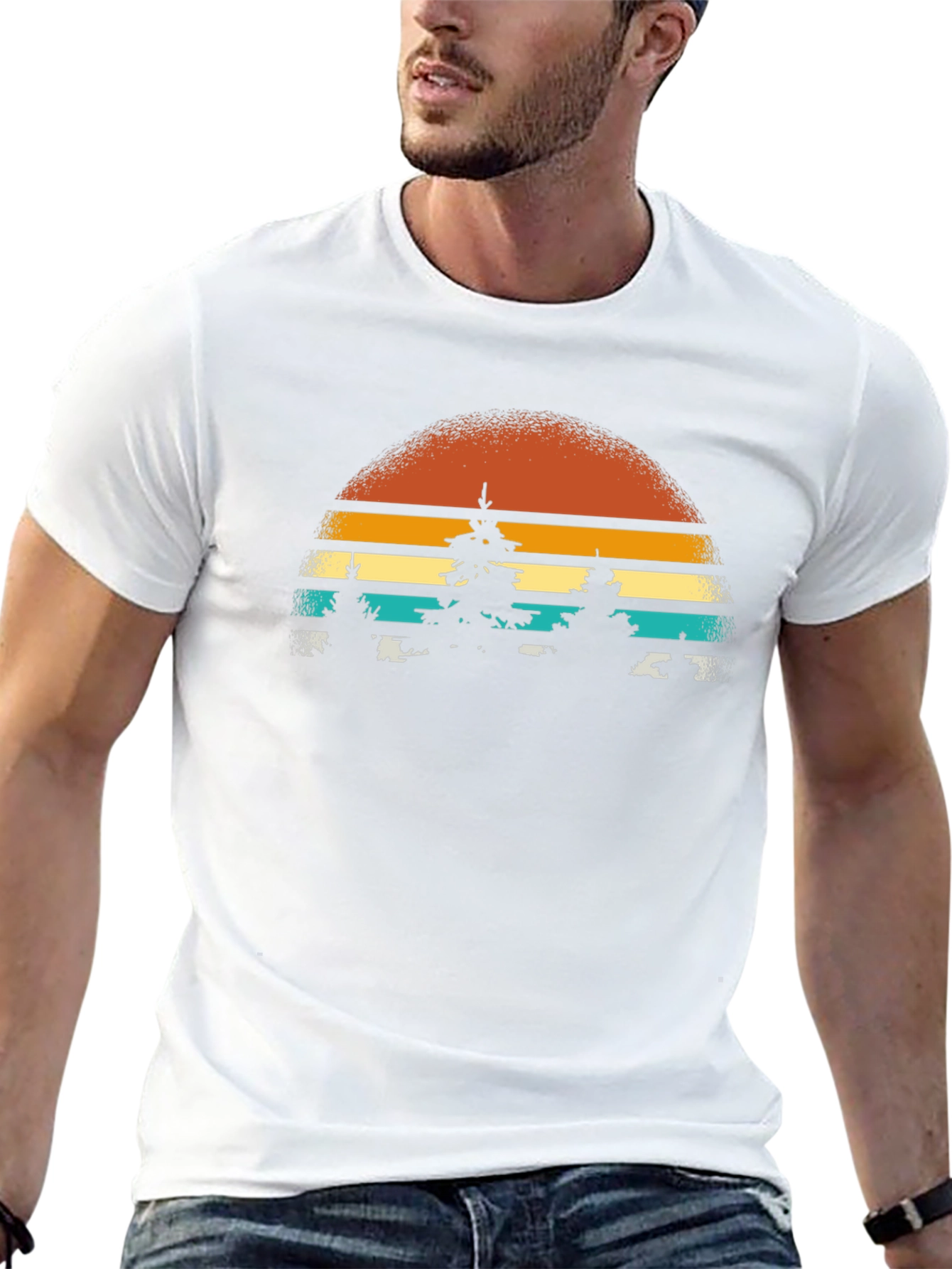 Retro Sunset Trees Graphic Tee - Nature Inspired T-Shirt
