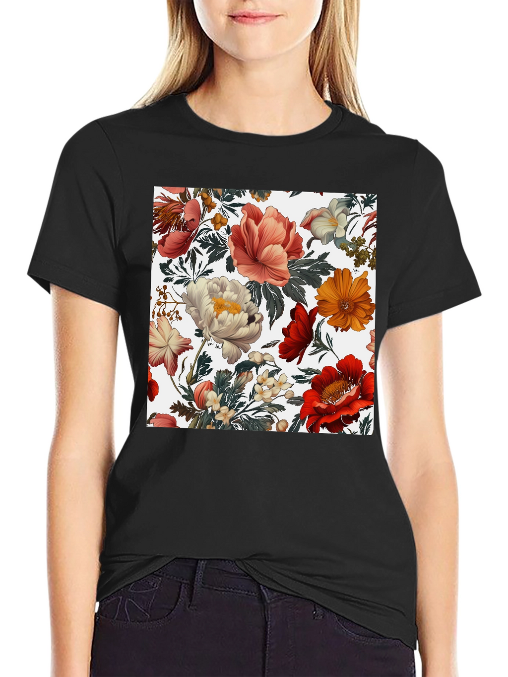 Floral Print Crew Neck Tee