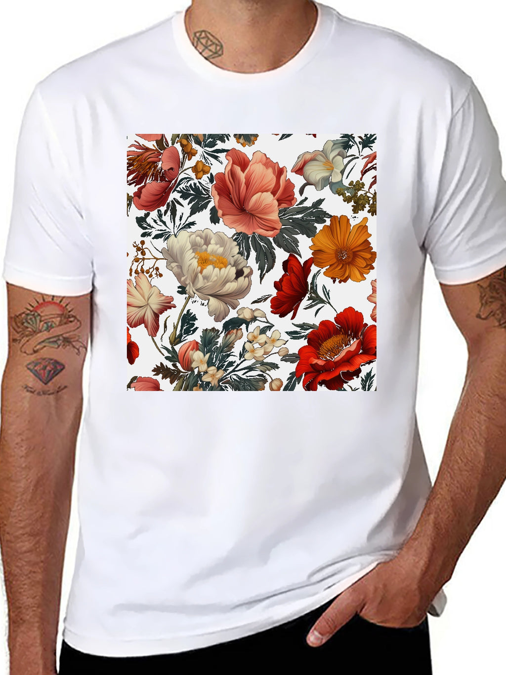 Floral Print Crew Neck Tee