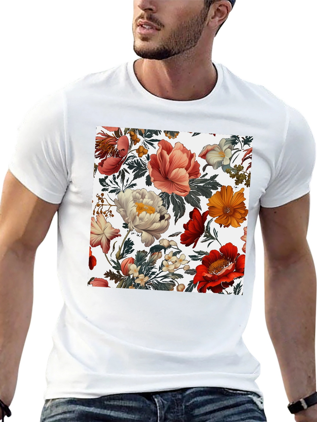 Floral Print Crew Neck Tee
