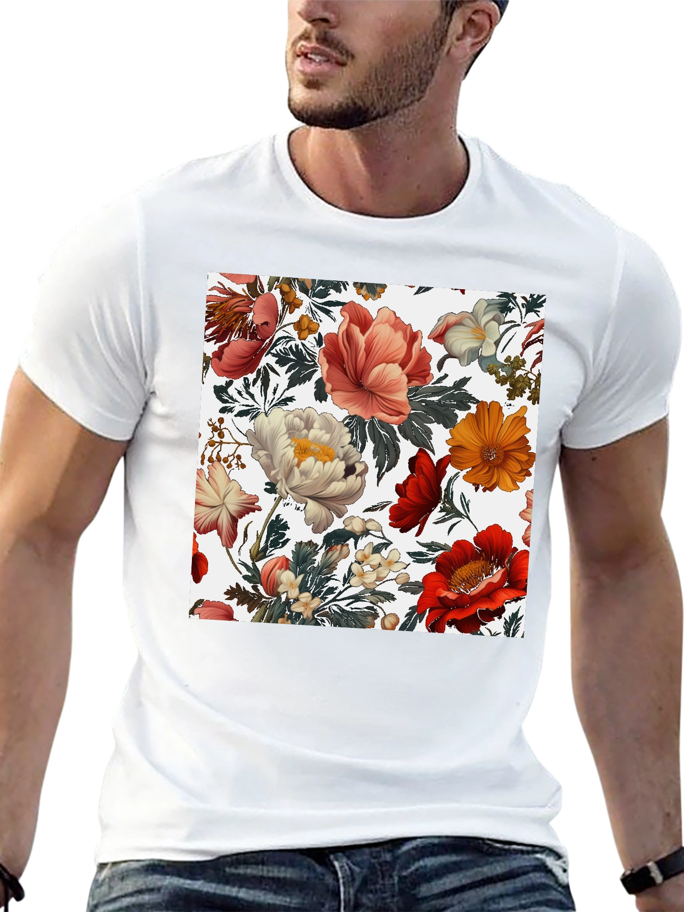 Floral Print Crew Neck Tee