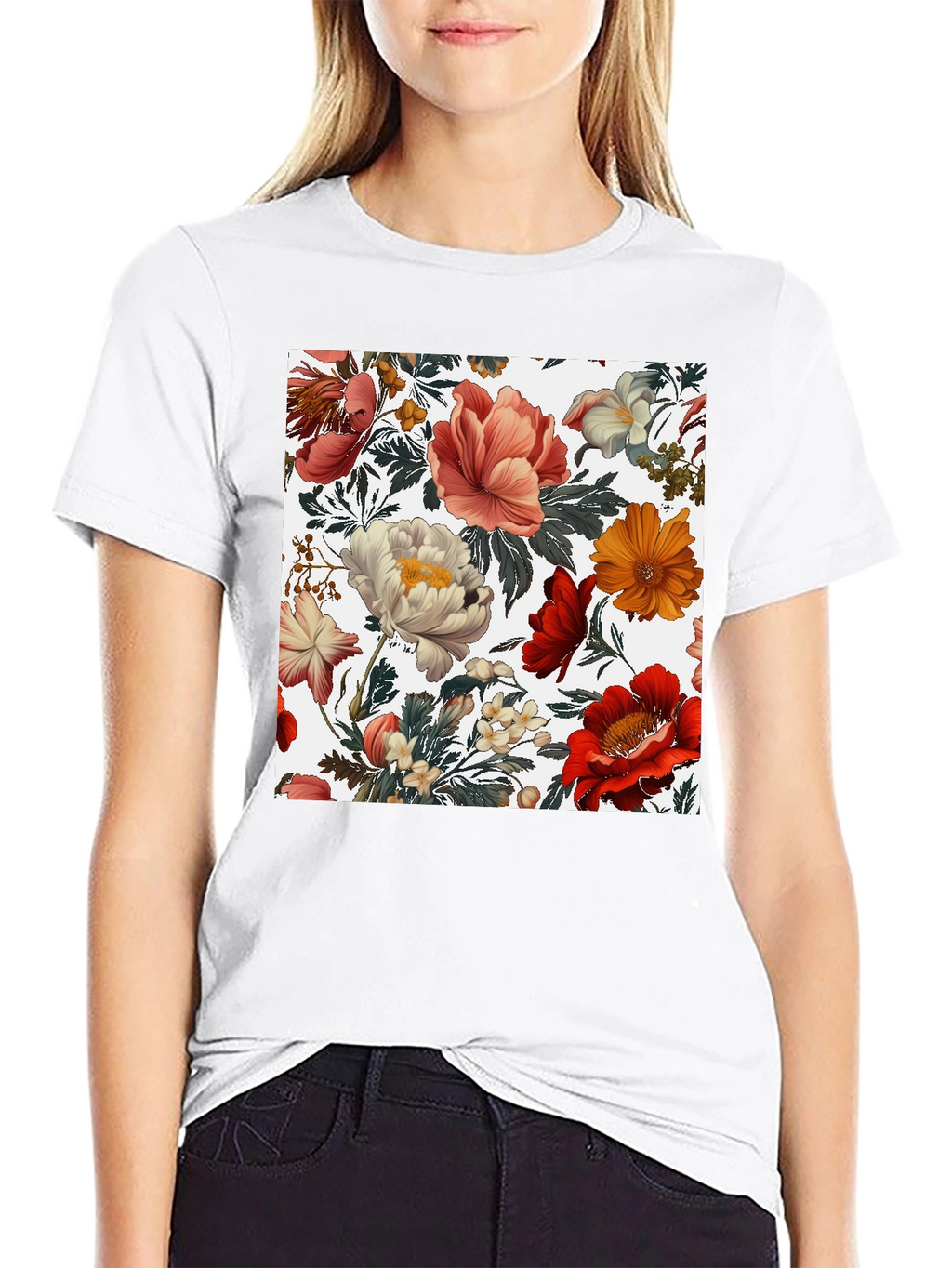 Floral Print Crew Neck Tee