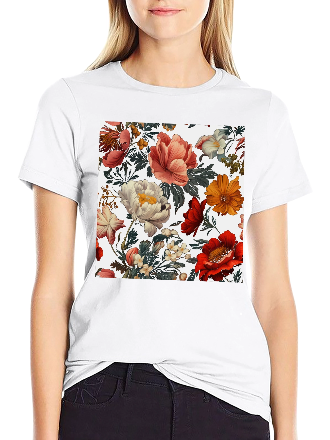 Floral Print Crew Neck Tee