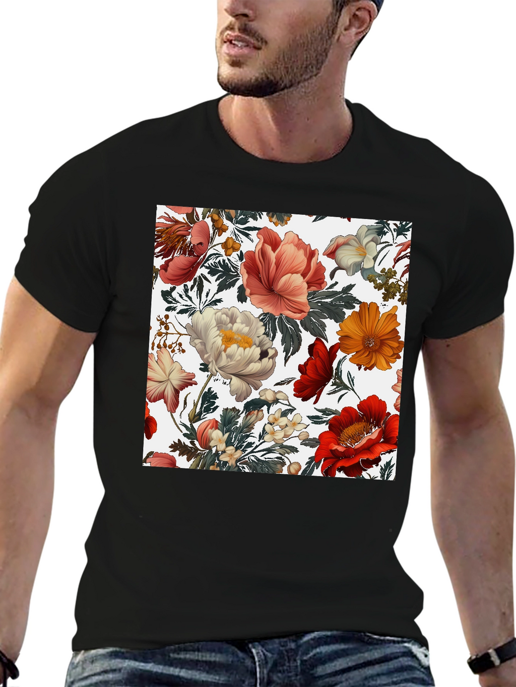 Floral Print Crew Neck Tee