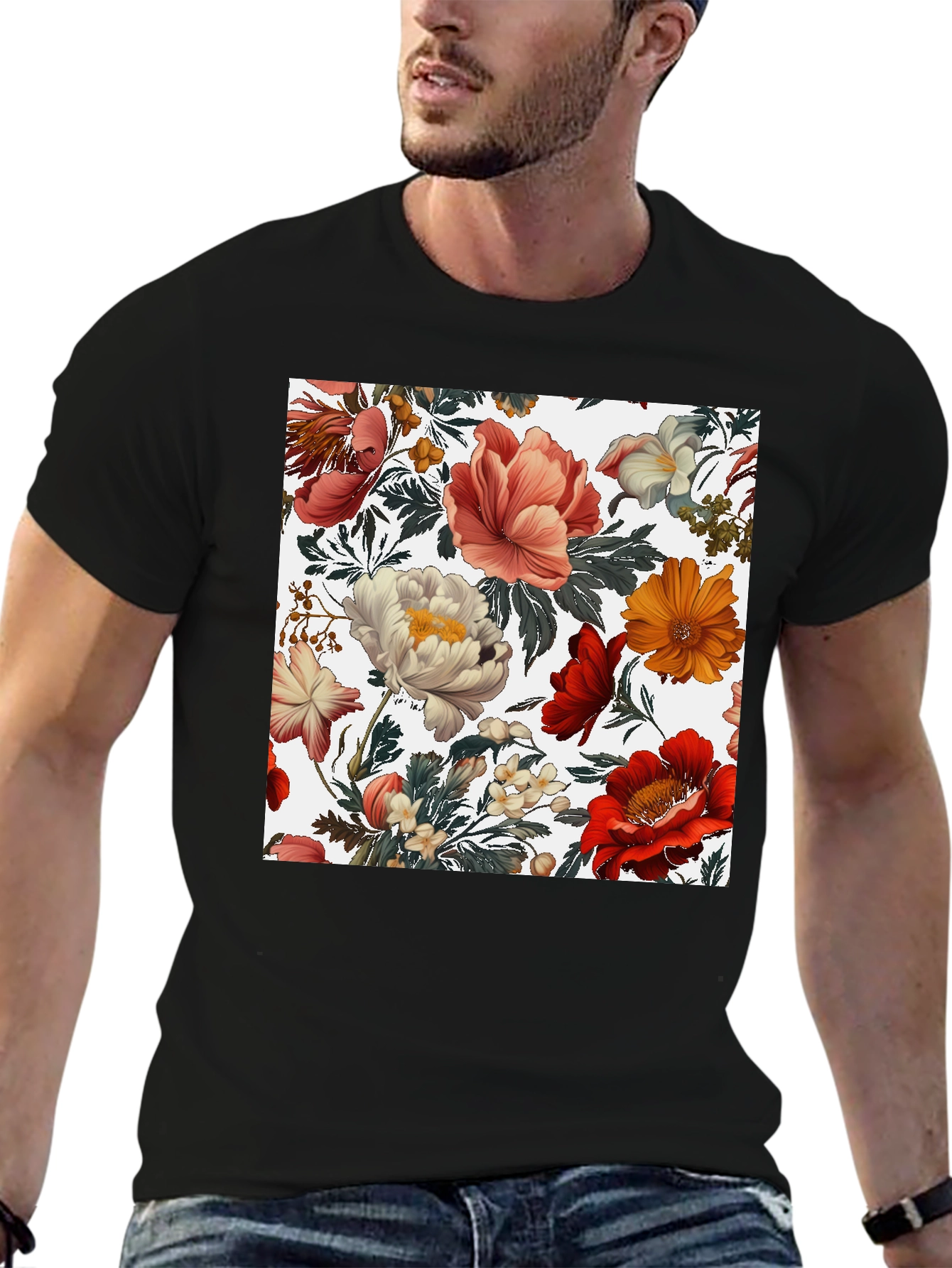 Floral Print Crew Neck Tee