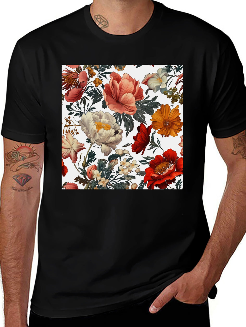 Floral Print Crew Neck Tee