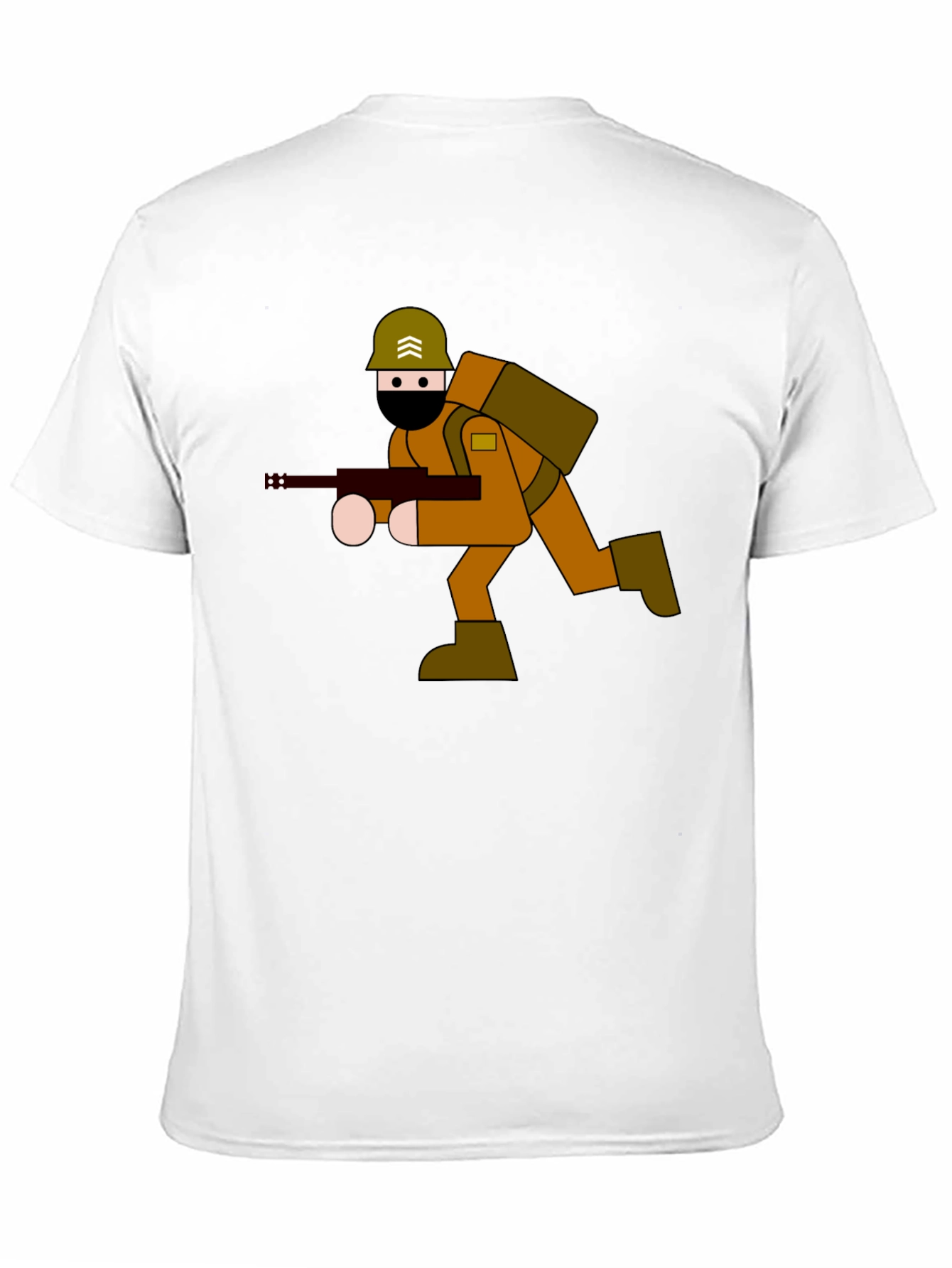 Cartoon Soldier Graphic Tee - Black Cotton Blend