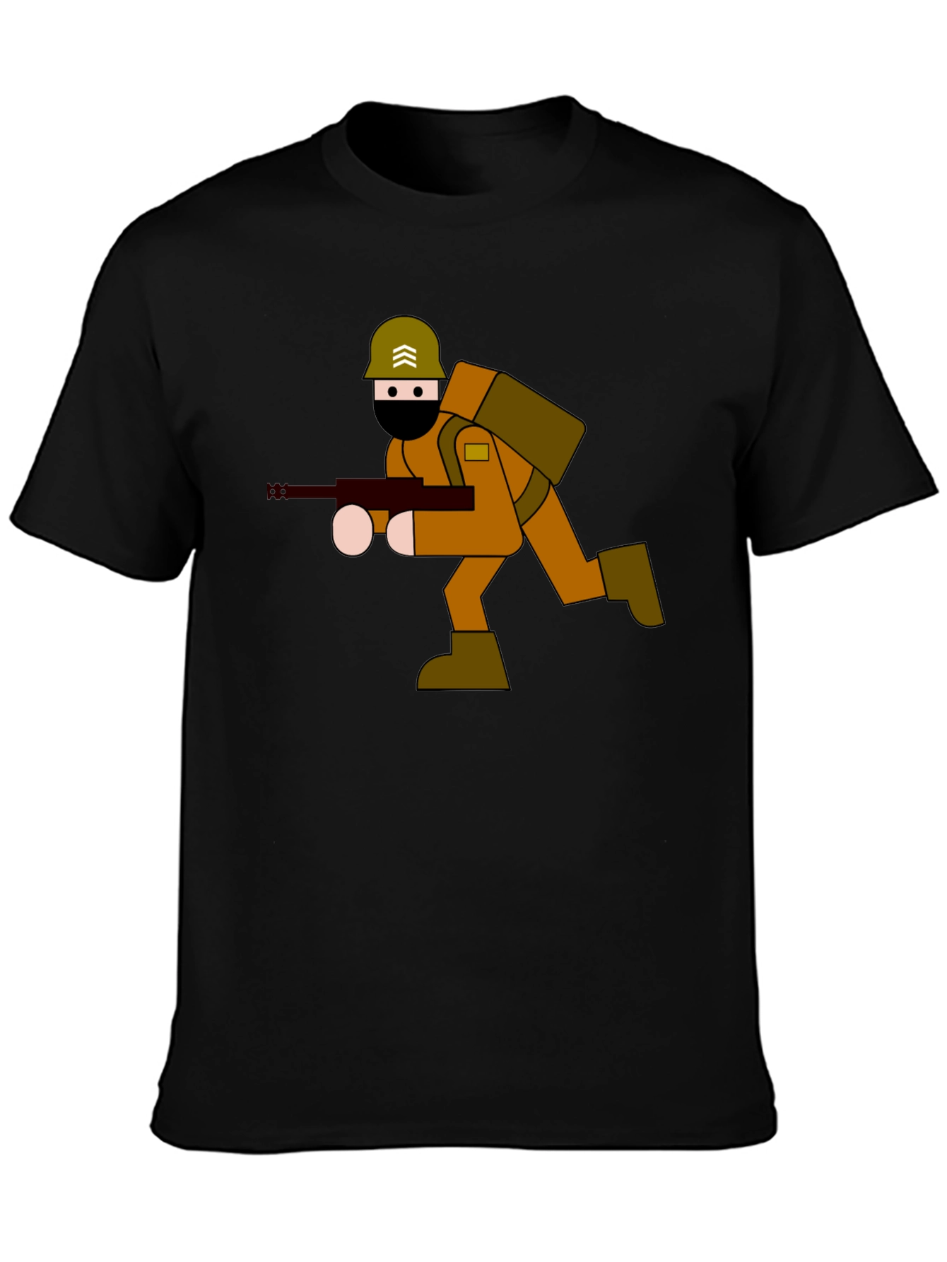 Cartoon Soldier Graphic Tee - Black Cotton Blend