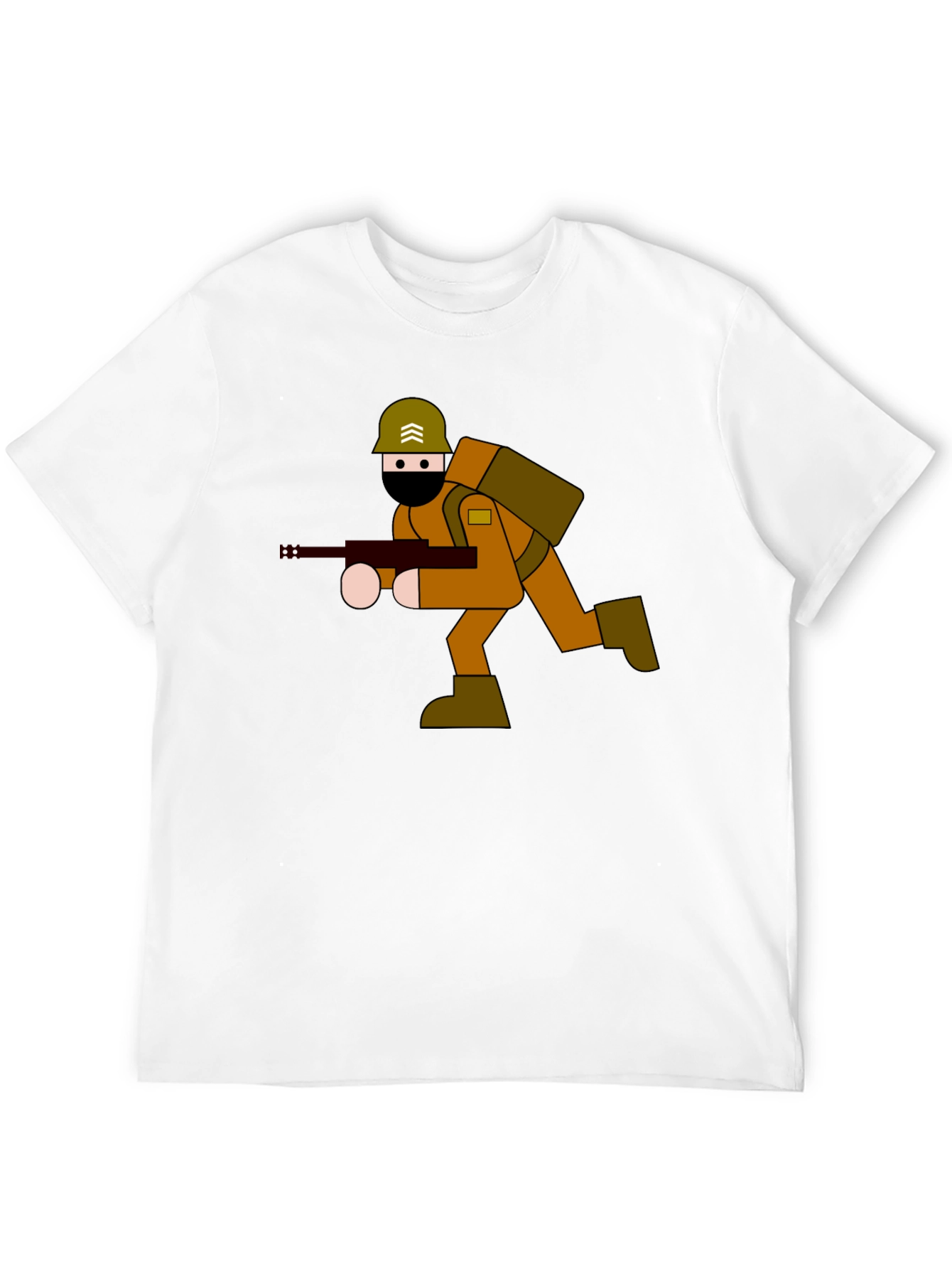 Cartoon Soldier Graphic Tee - Black Cotton Blend