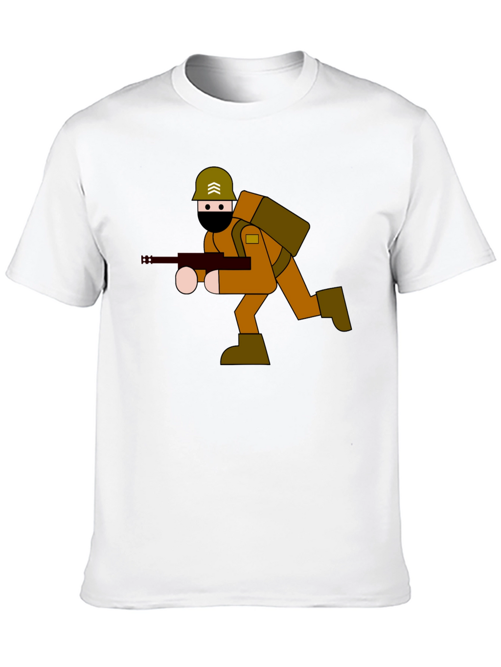 Cartoon Soldier Graphic Tee - Black Cotton Blend