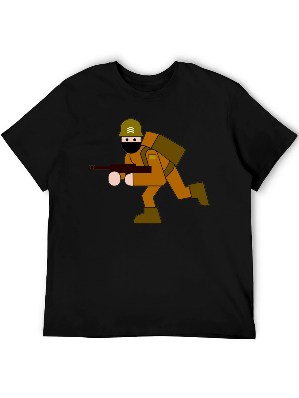 Cartoon Soldier Graphic Tee - Black Cotton Blend