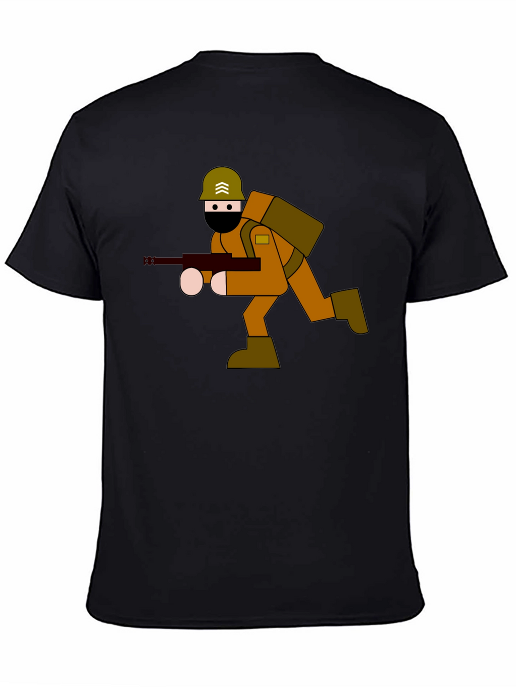 Cartoon Soldier Graphic Tee - Black Cotton Blend