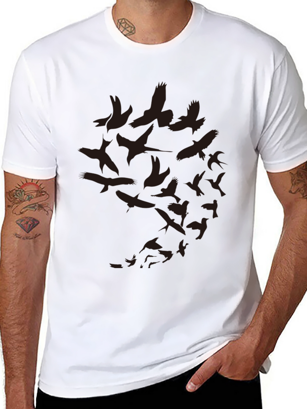 Mens Bird Print Crew Neck T-Shirt