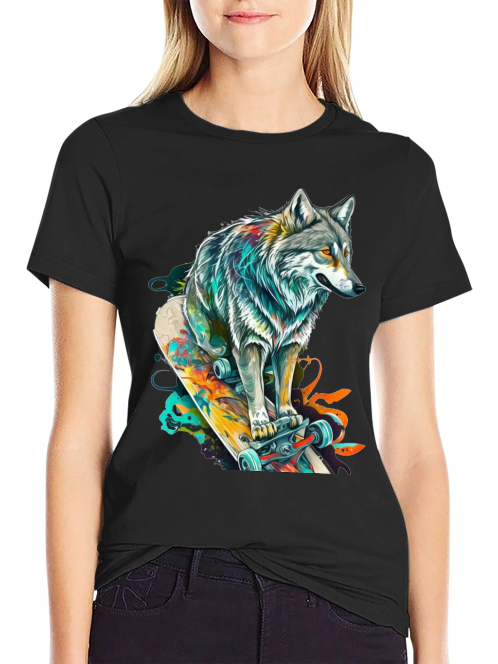 Wolf Skateboard Graphic Tee - Cool Animal Design