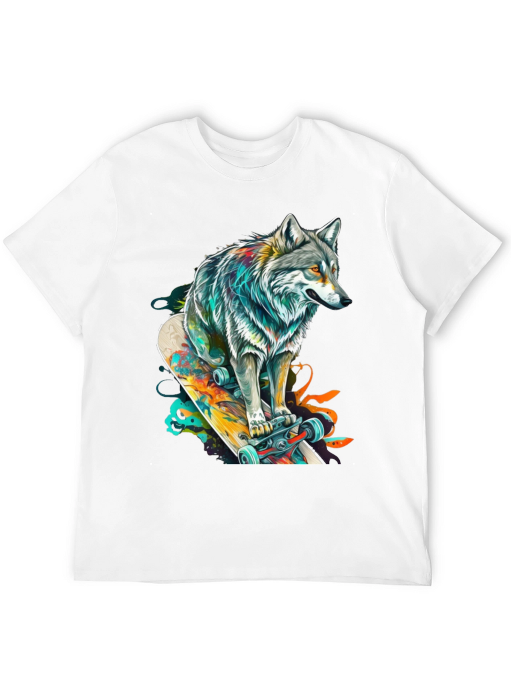 Wolf Skateboard Graphic Tee - Cool Animal Design