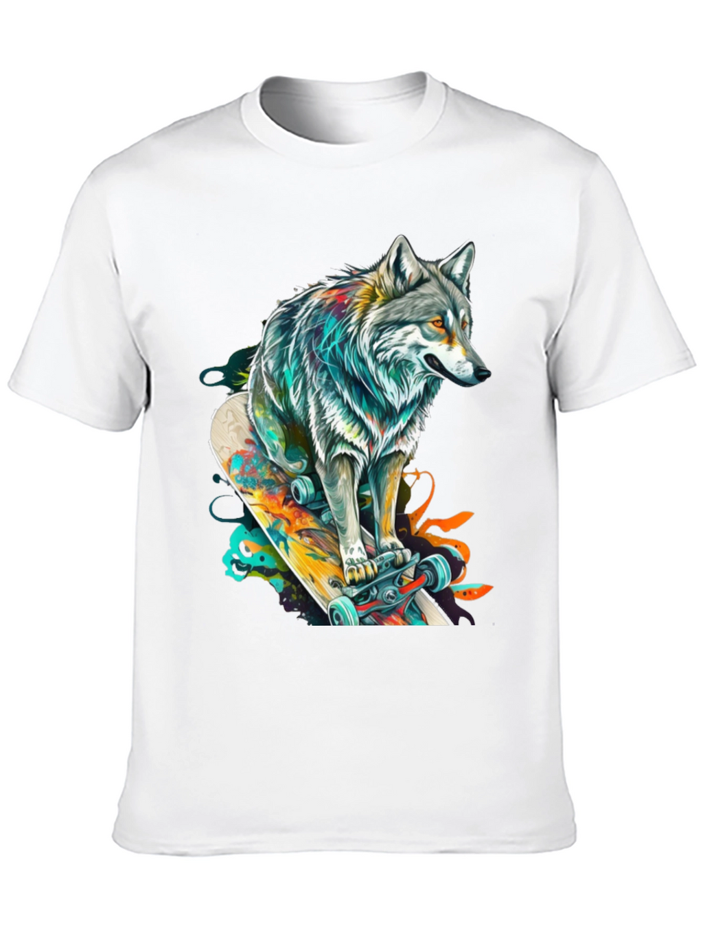 Wolf Skateboard Graphic Tee - Cool Animal Design