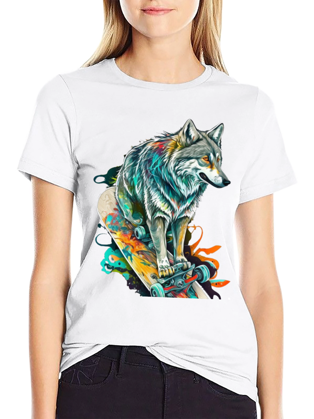 Wolf Skateboard Graphic Tee - Cool Animal Design