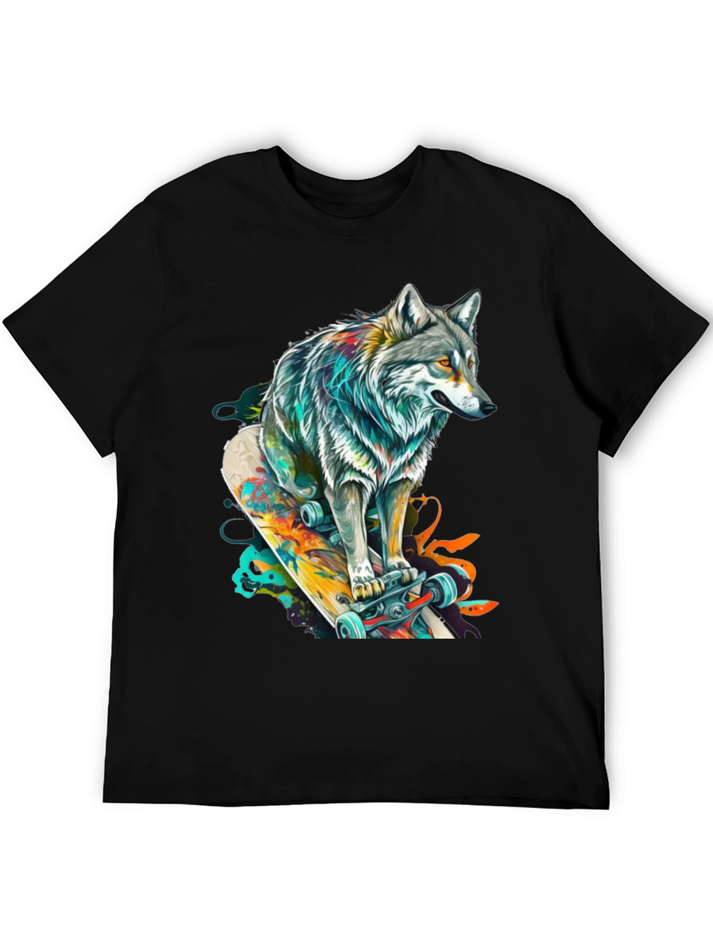 Wolf Skateboard Graphic Tee - Cool Animal Design