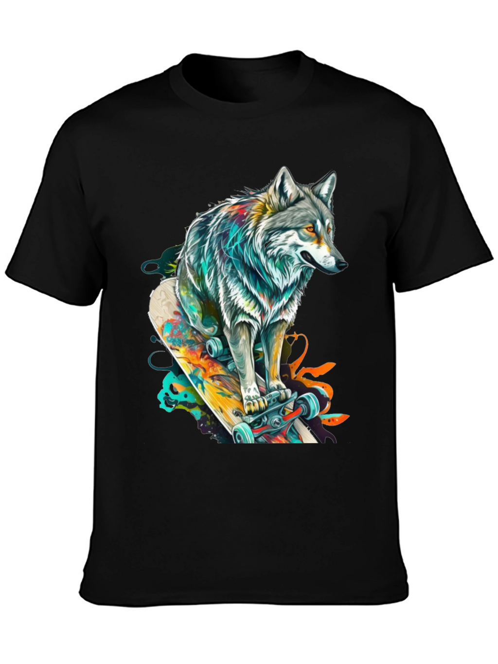 Wolf Skateboard Graphic Tee - Cool Animal Design