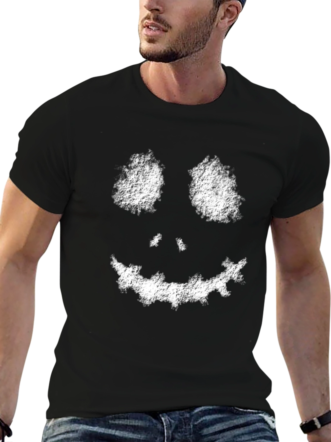 Mens Black Spooky Face Graphic Tee