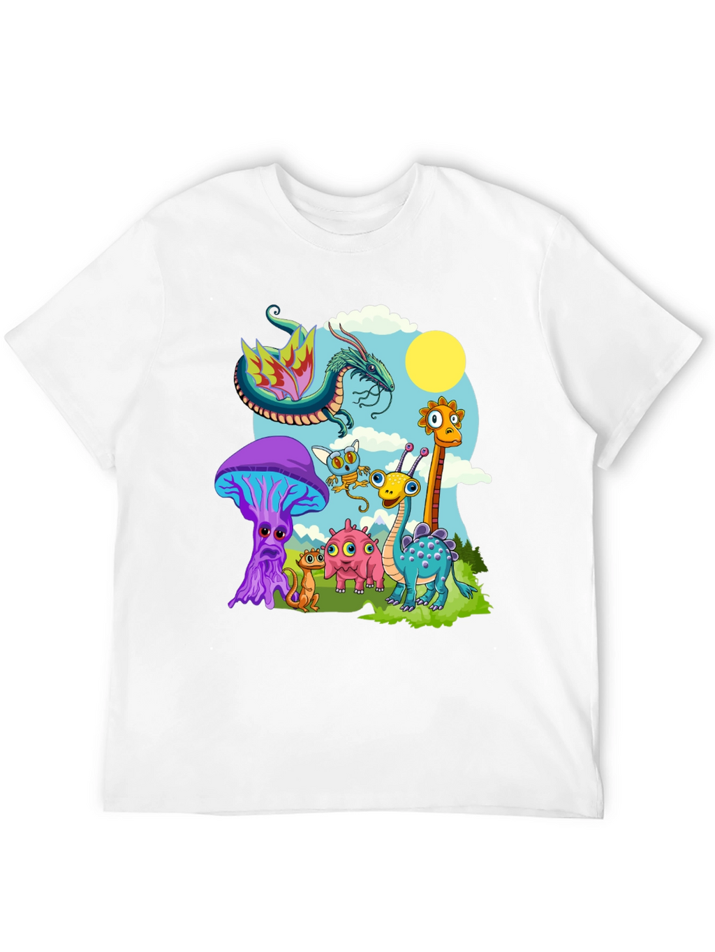 Whimsical Cartoon Creature Black T-Shirt