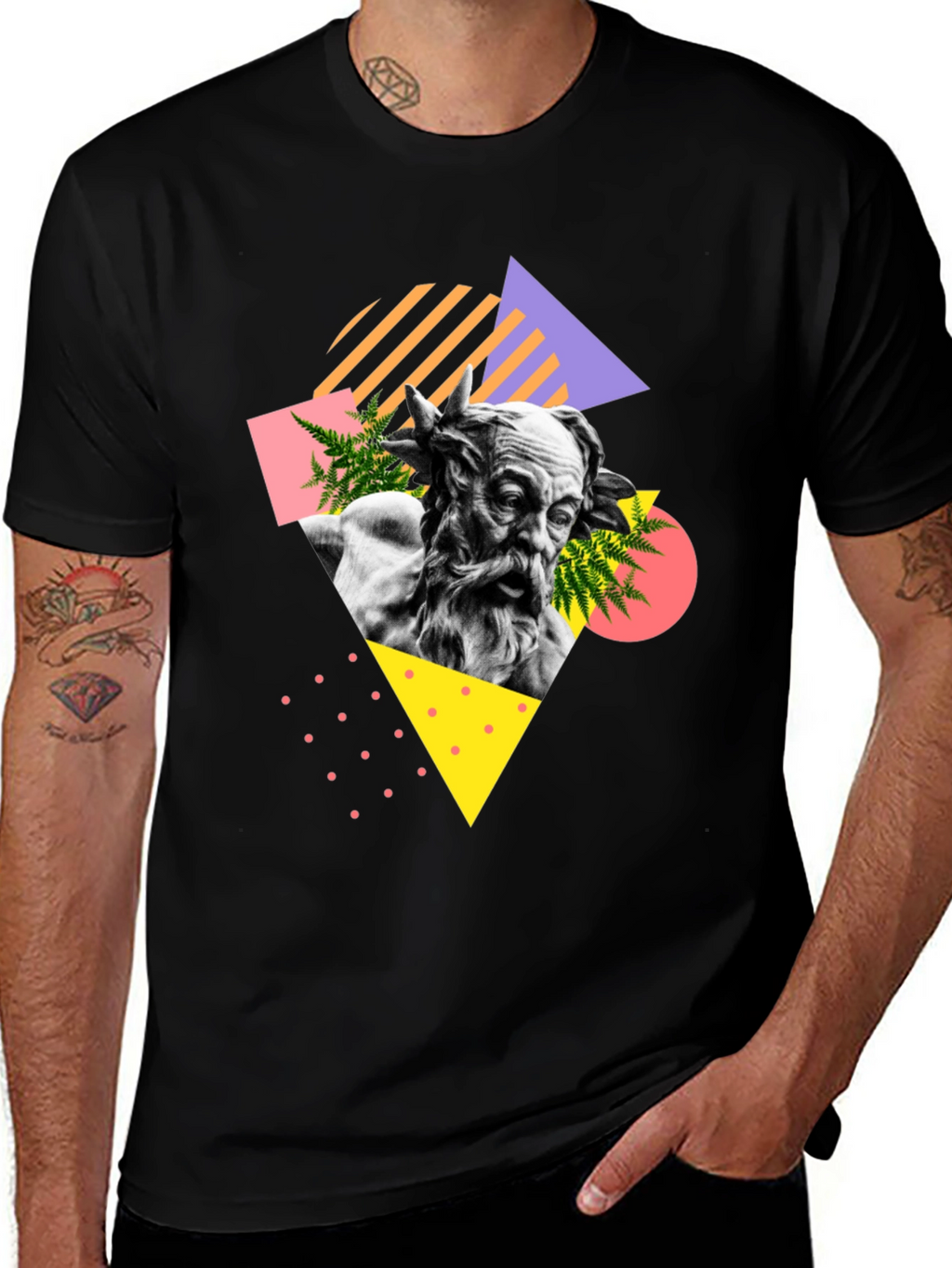 Abstract Statue Graphic T-Shirt - Black