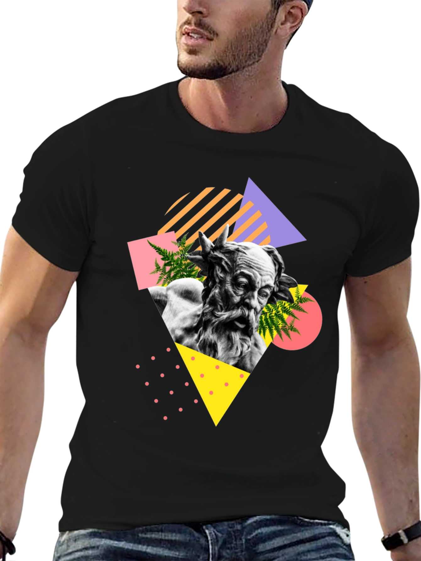 Abstract Statue Graphic T-Shirt - Black