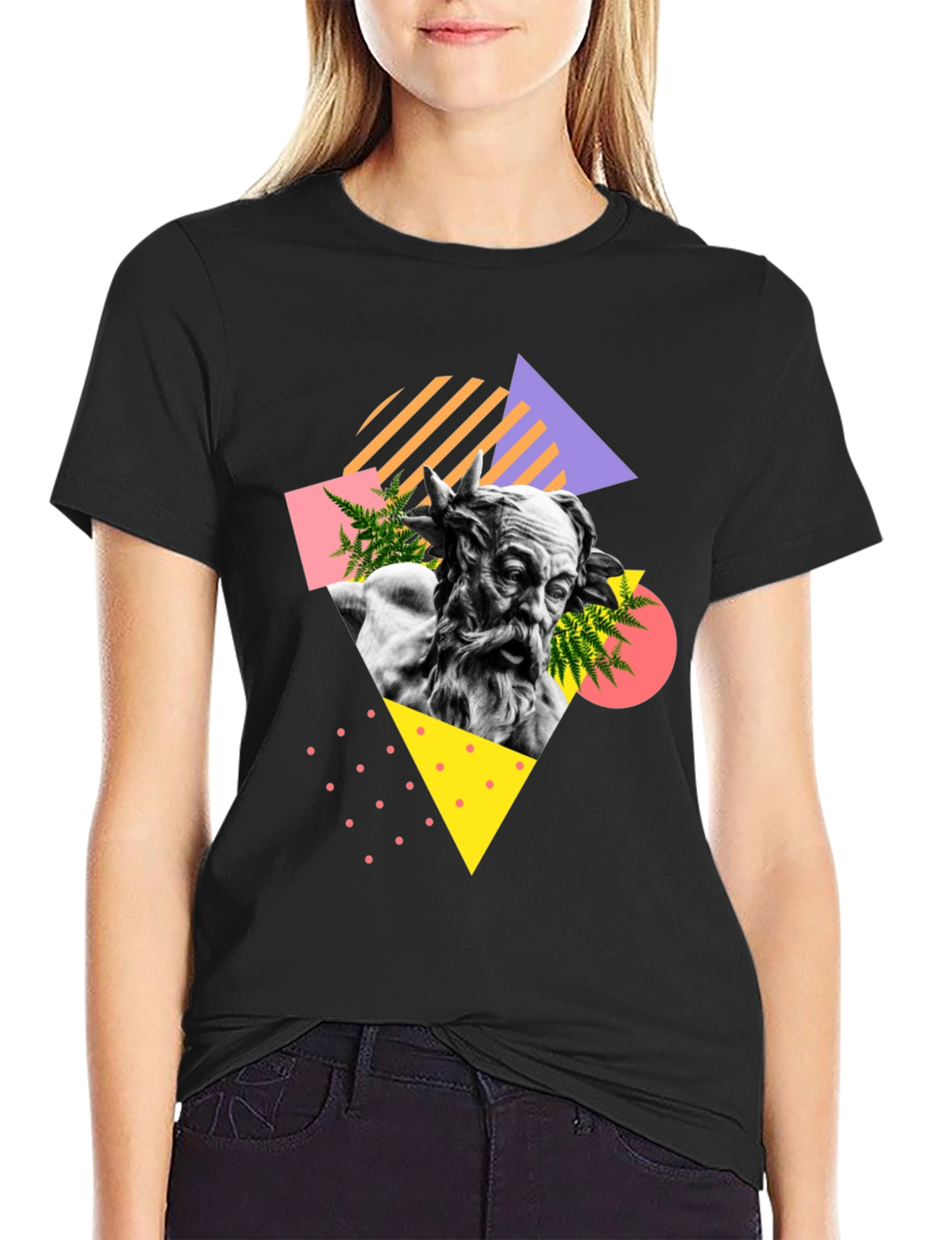 Abstract Statue Graphic T-Shirt - Black