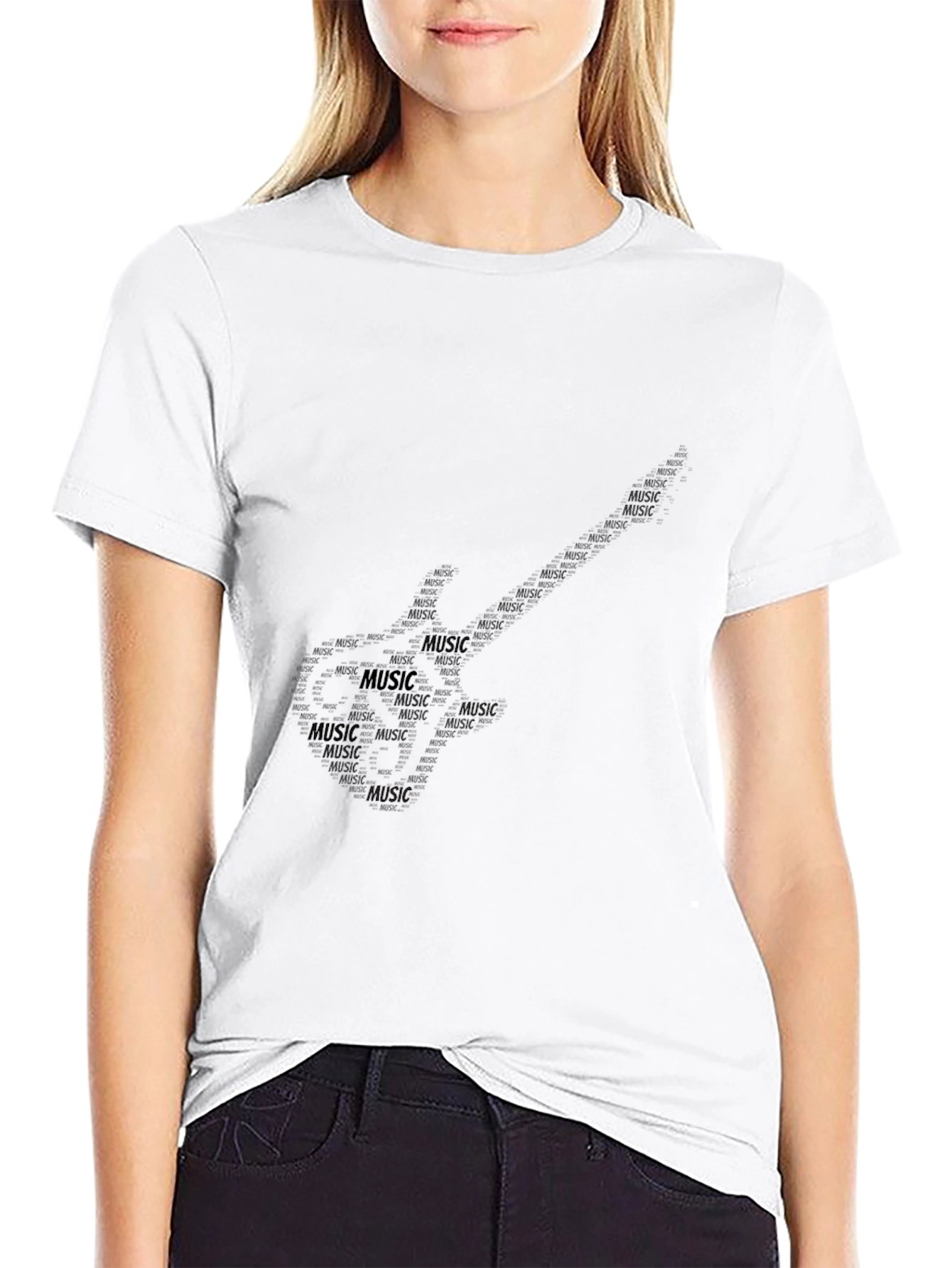 Music Guitar Word Art Black Graphic Tee