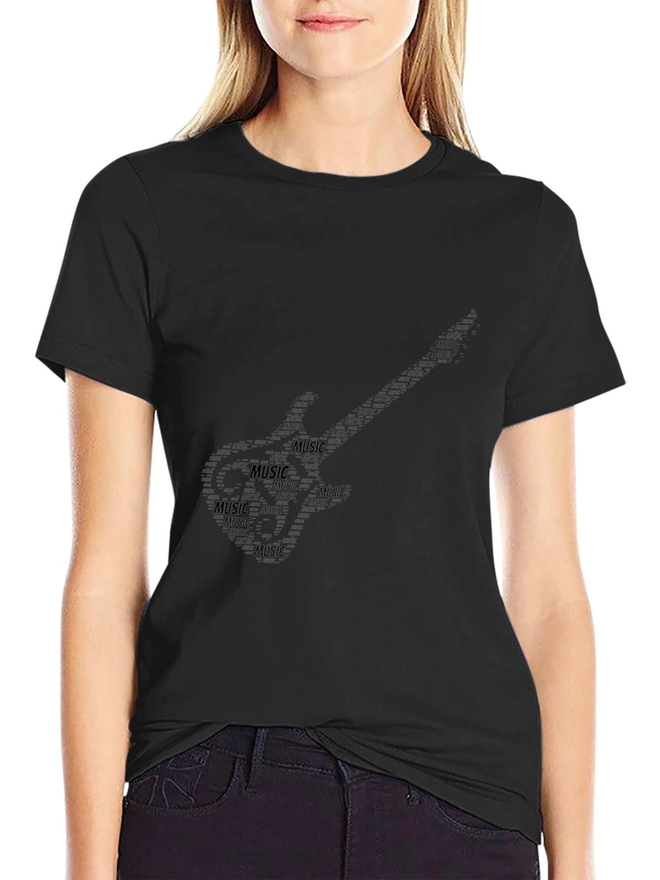 Music Guitar Word Art Black Graphic Tee