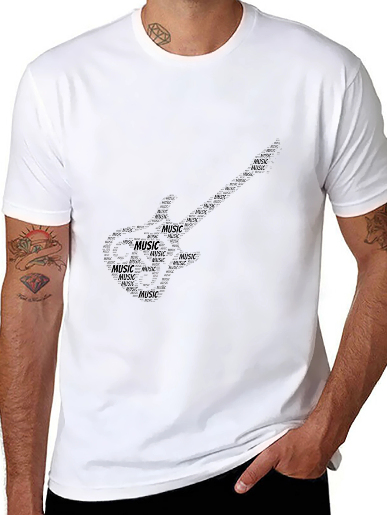Music Guitar Word Art Black Graphic Tee