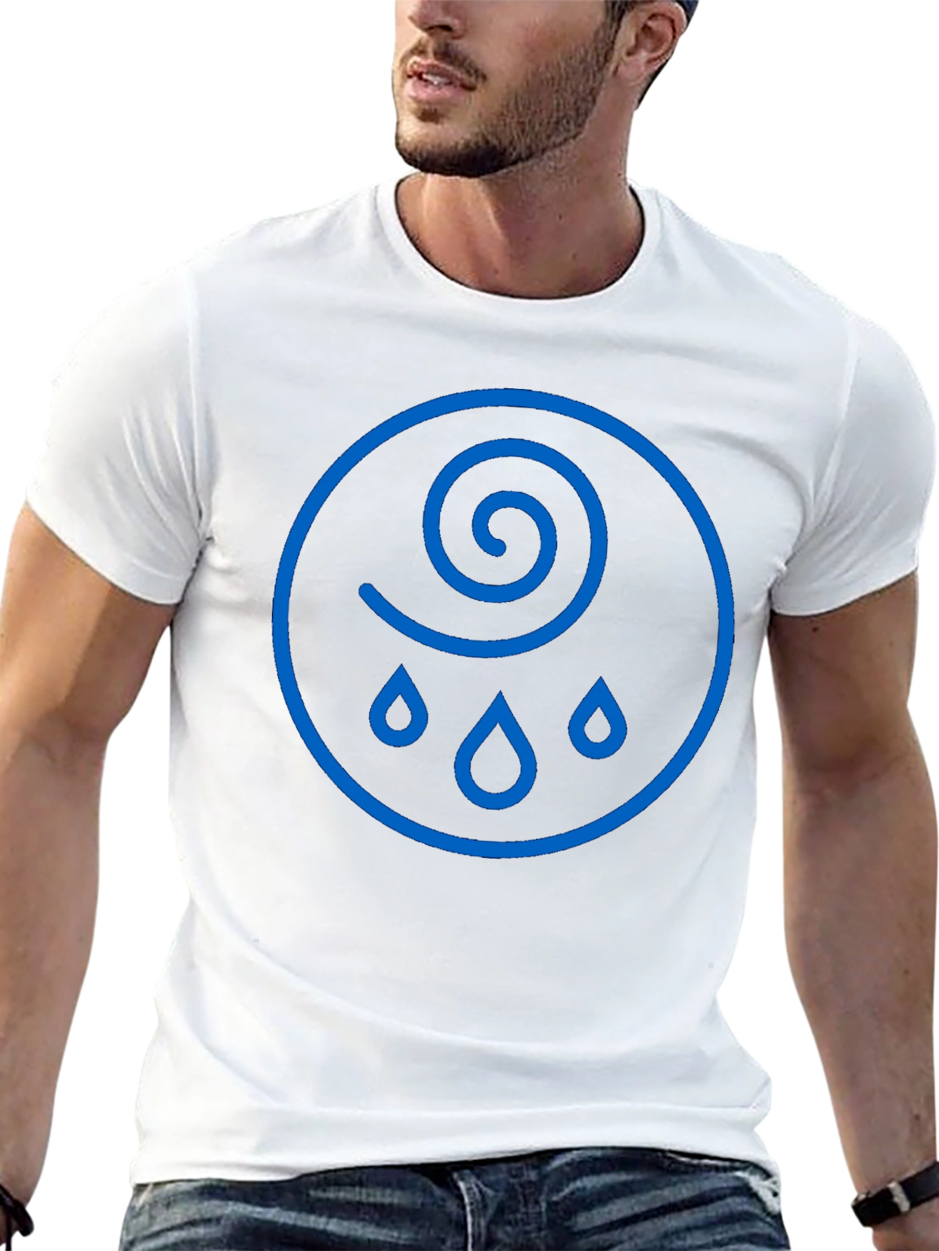 Whimsical Weather Tee - Blue Raindrop Swirl Graphic