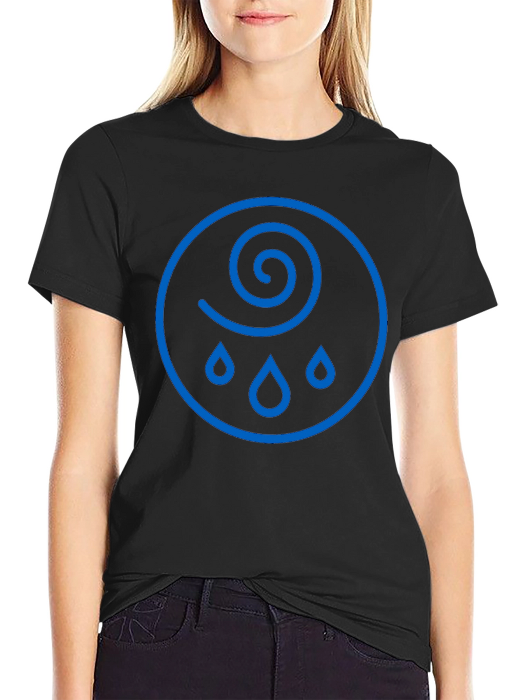 Whimsical Weather Tee - Blue Raindrop Swirl Graphic