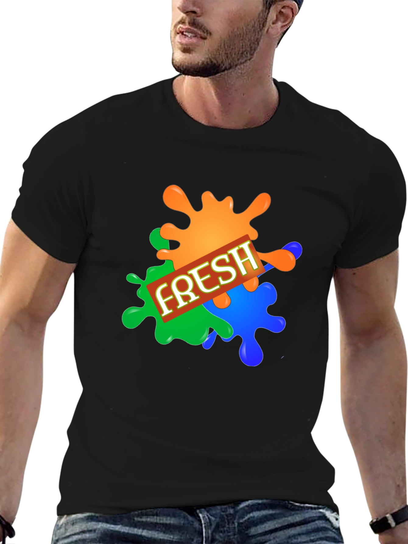 Mens Fresh Graphic Print Black T-Shirt
