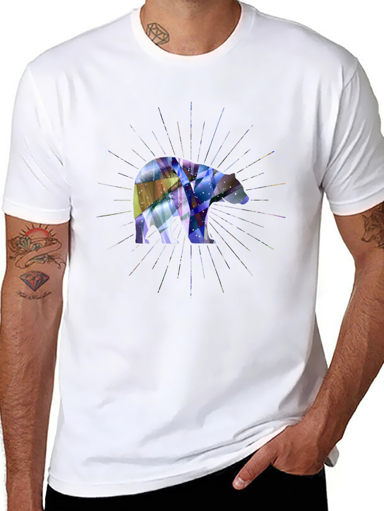 Geometric Bear Graphic Tee - Modern Style
