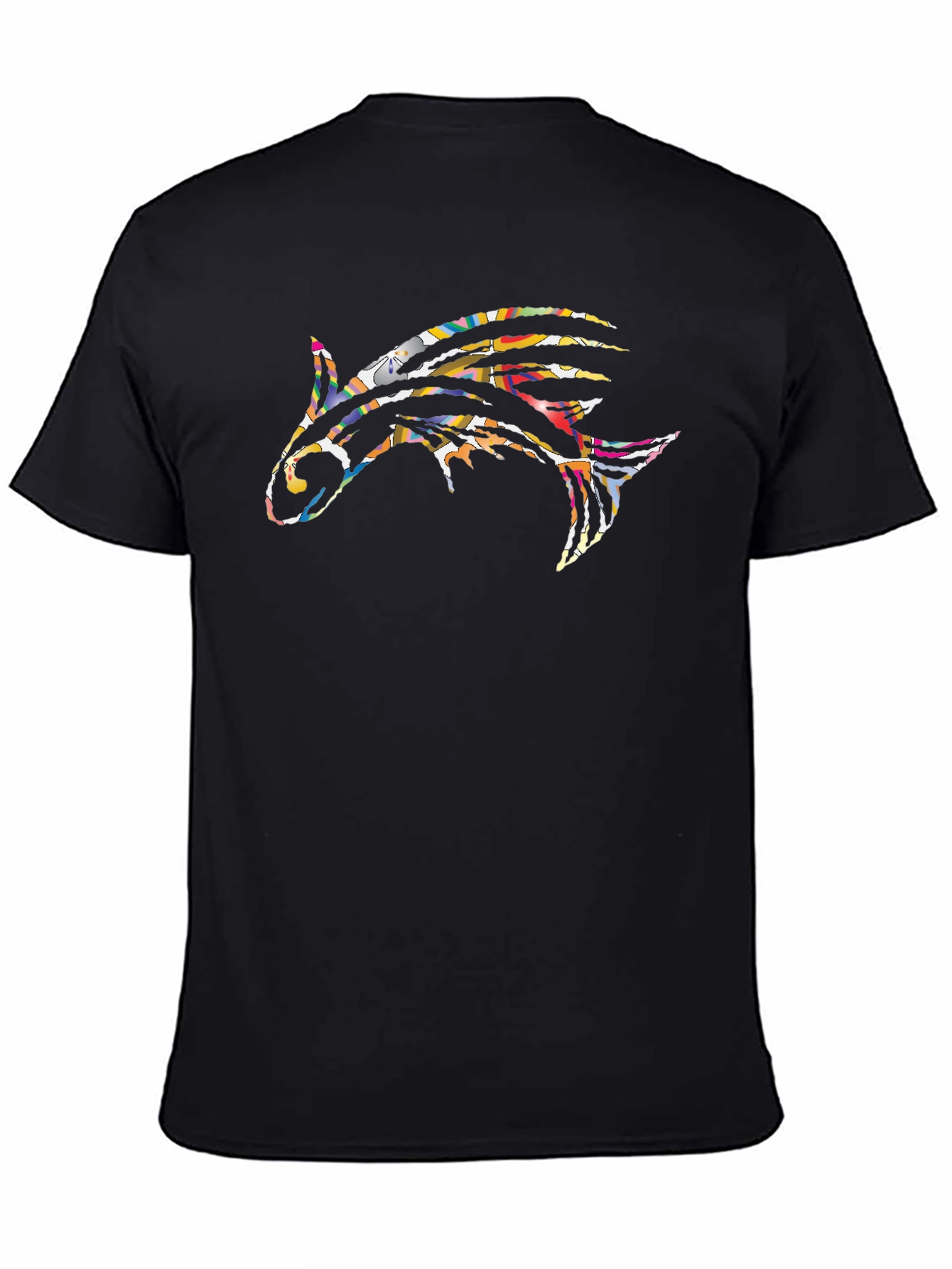 Abstract Fish Graphic Print Black T-Shirt
