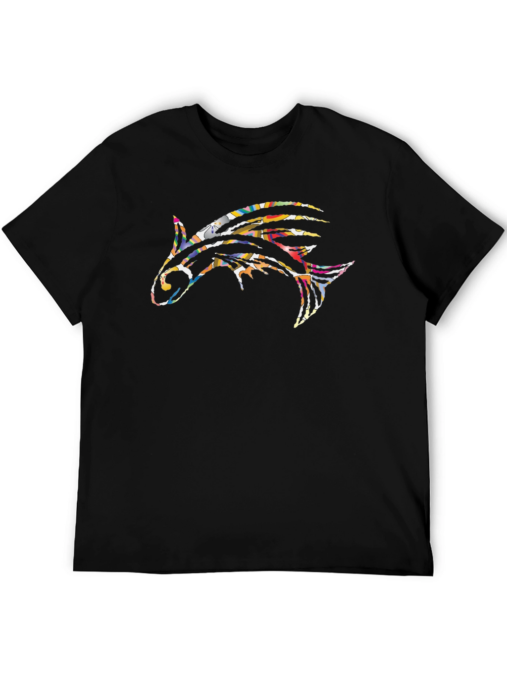 Abstract Fish Graphic Print Black T-Shirt