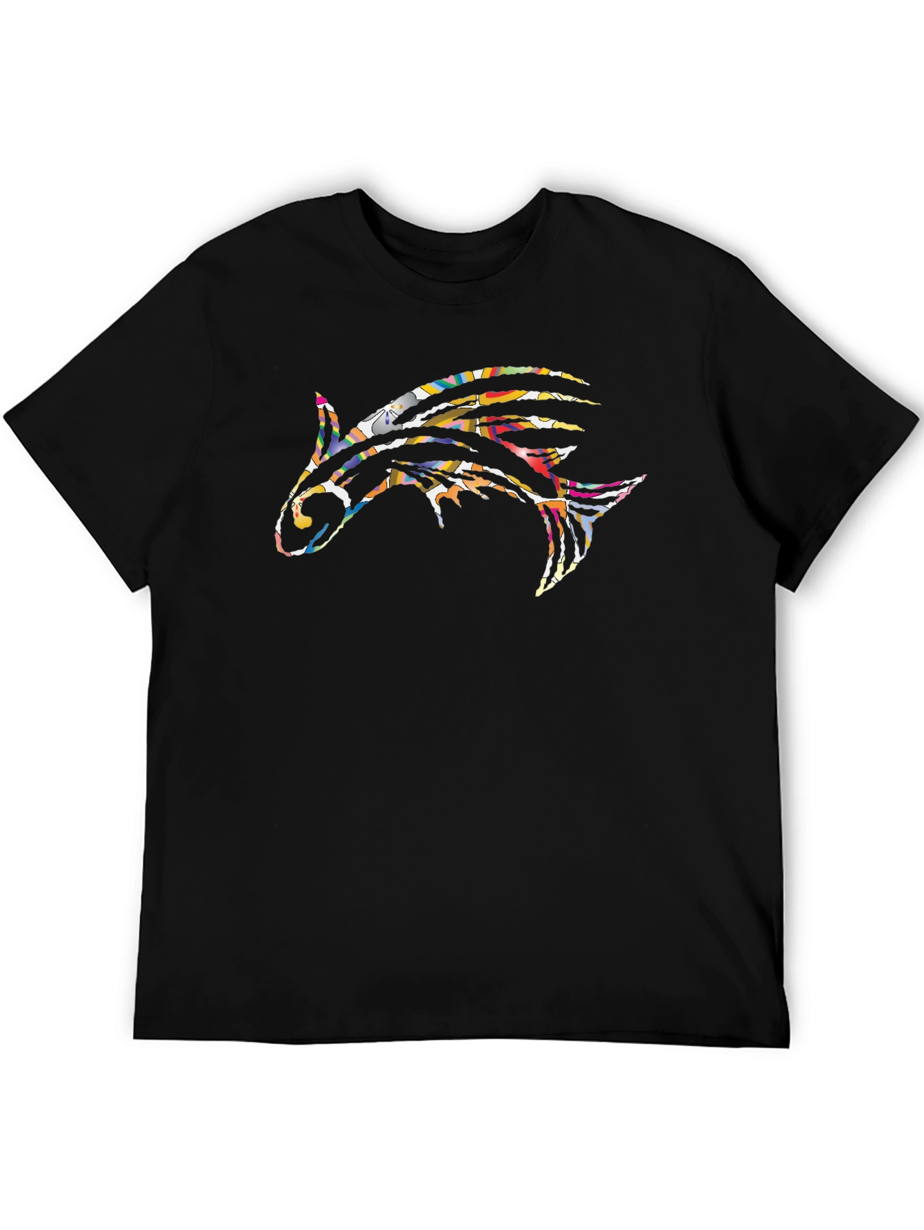 Abstract Fish Graphic Print Black T-Shirt