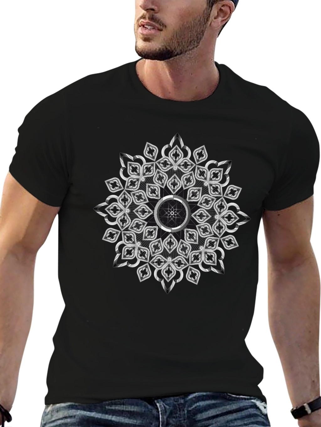 Elegant Mandala Graphic Black T-Shirt