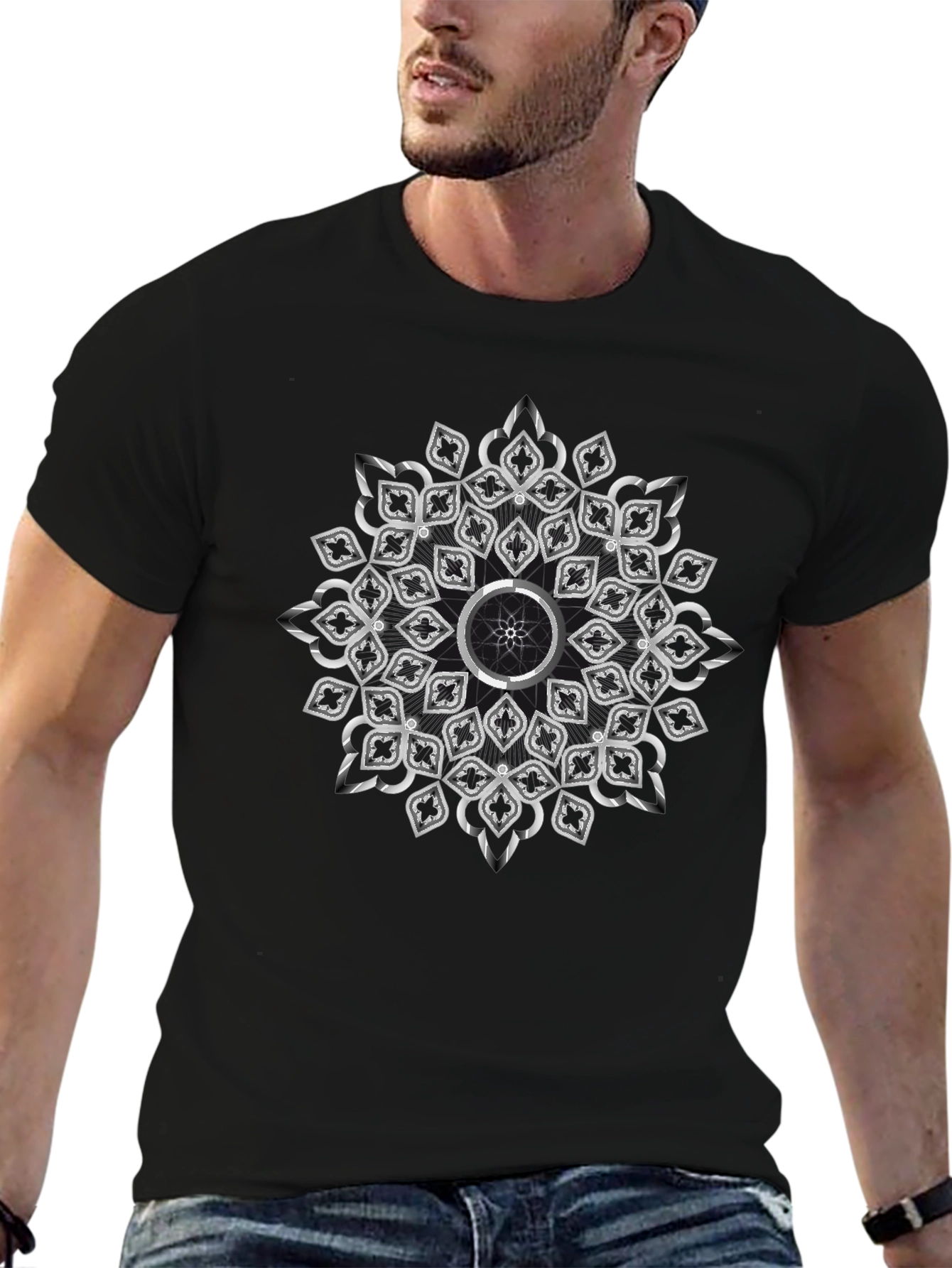 Elegant Mandala Graphic Black T-Shirt