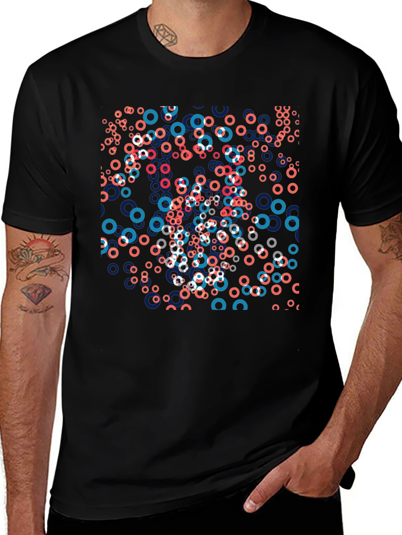 Abstract Circle Pattern Mens Black T-Shirt