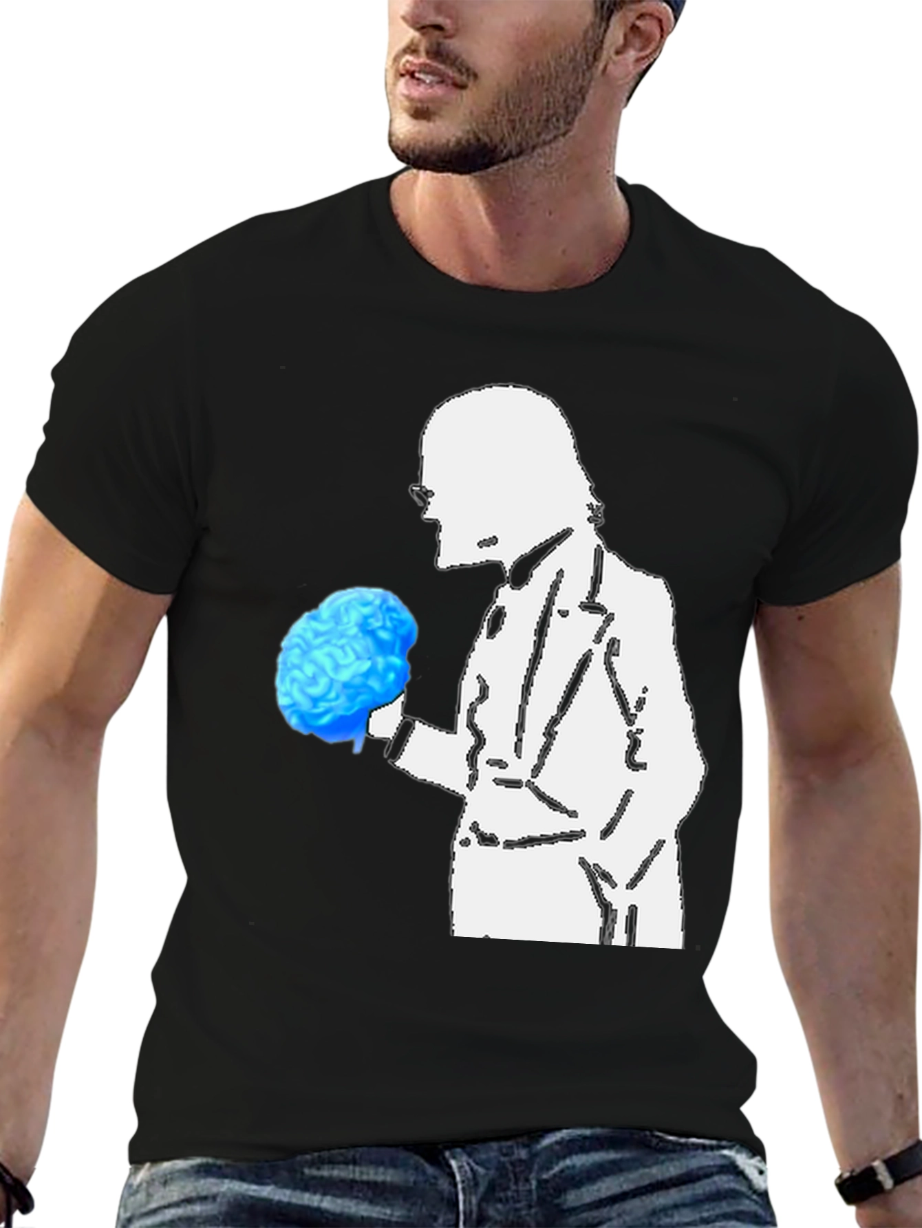 Brainy Professor Graphic Tee - Black Cotton Casual