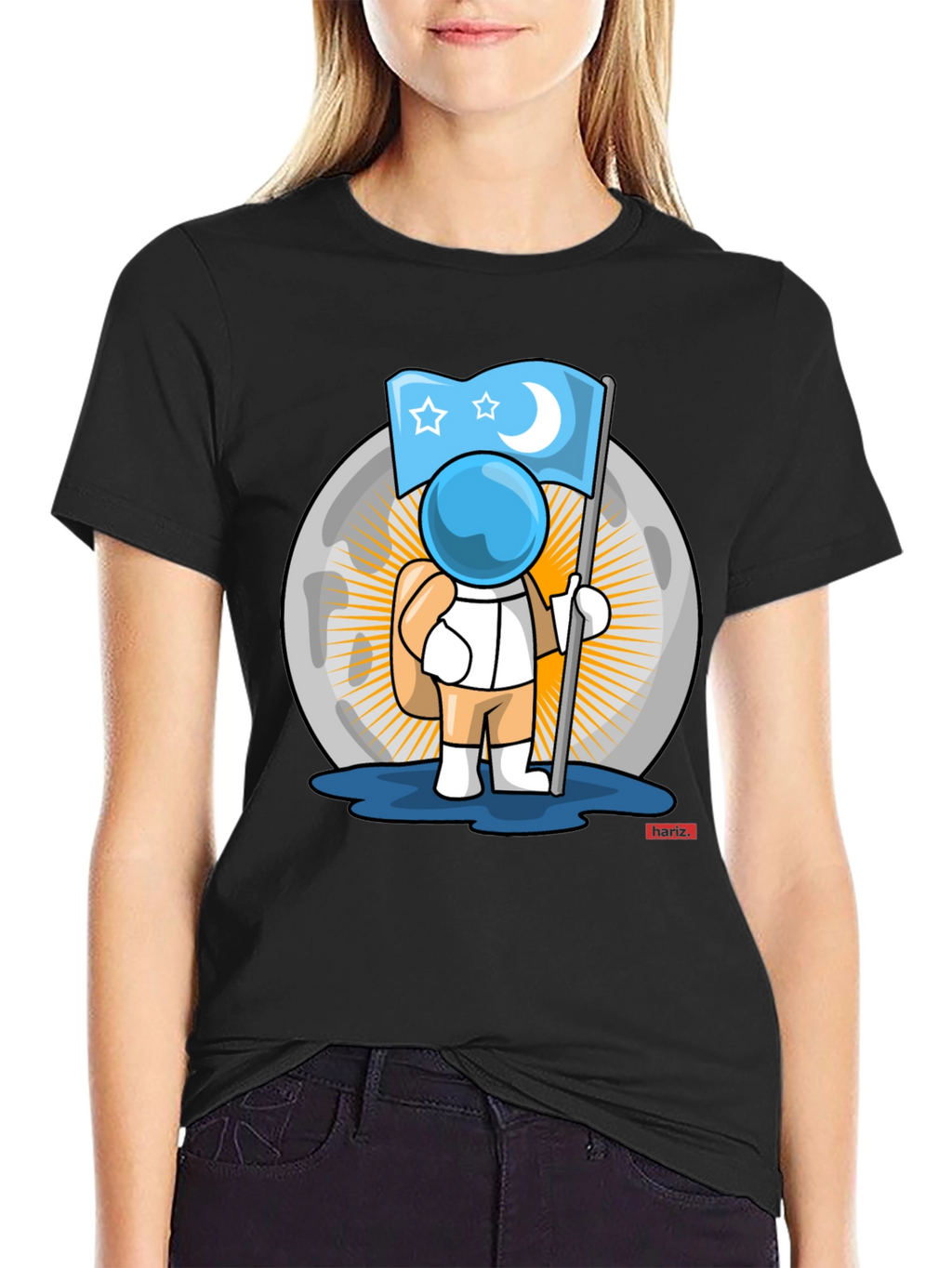 Astronaut Moon Flag Graphic T-Shirt